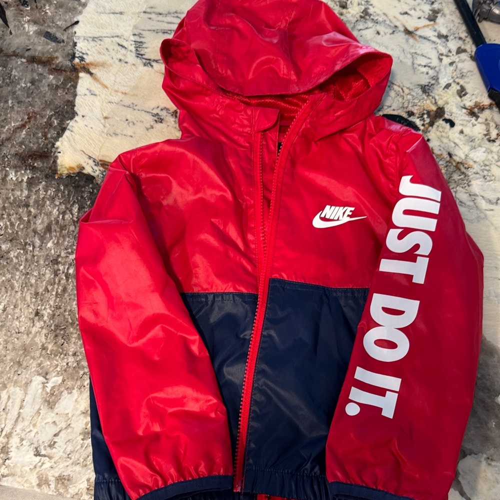 Nike Red and Blue rain/wind Hooded Jacket 4t